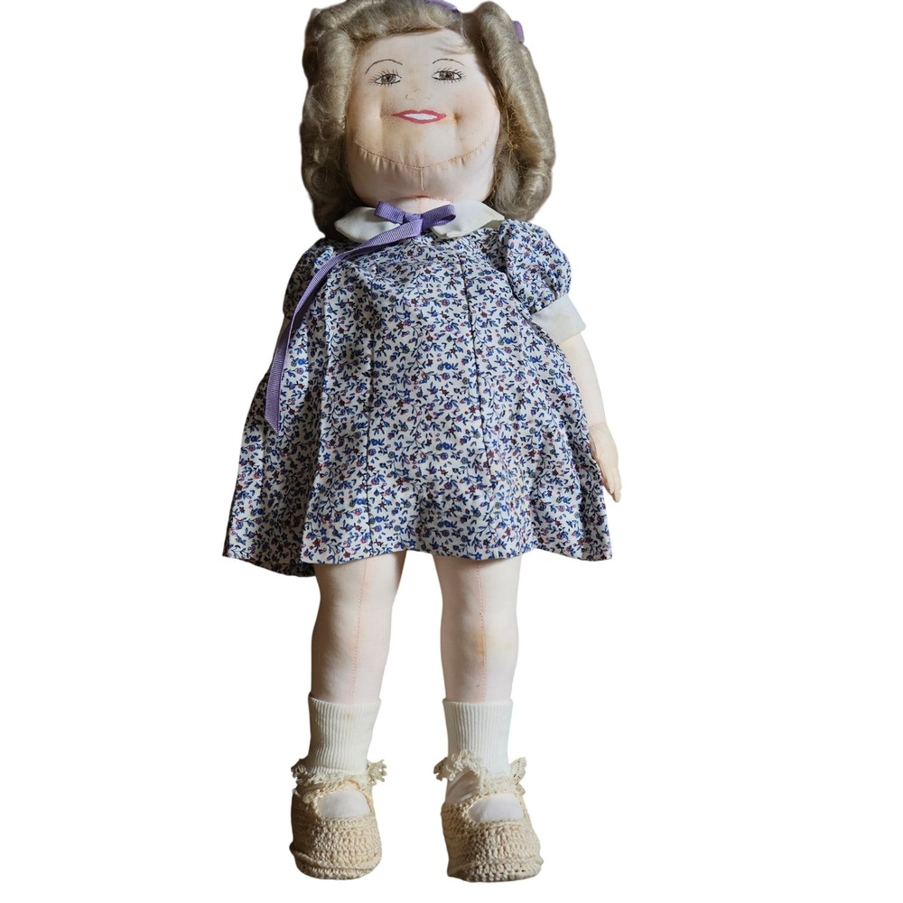 Vintage Handmade Cloth Rag Doll Hand Painted Face Dress Blonde 18" Cottagecore